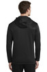 A black Nike Therma-FIT full-zip fleece hoodie viewed from the back, featuring a hood and a fitted design.