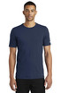 A navy blue Nike Dri-FIT Cotton/Poly T-shirt with short sleeves, featuring a logo on one sleeve. A navy blue Nike Dri-FIT Cotton/Poly T-shirt with short sleeves, featuring a logo on one sleeve.
