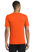 An orange Nike Dri-FIT cotton/poly T-shirt displayed from the back, featuring a logo on the sleeve. An orange Nike Dri-FIT cotton/poly T-shirt displayed from the back, featuring a logo on the sleeve.