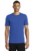 A blue Nike Dri-FIT Cotton/Poly T-shirt with a short sleeve design and a logo on the sleeve. A blue Nike Dri-FIT Cotton/Poly T-shirt with a short sleeve design and a logo on the sleeve.