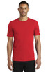A red Nike Dri-FIT Cotton/Poly Tee on a male model, featuring a logo on the sleeve. A red Nike Dri-FIT Cotton/Poly Tee on a male model, featuring a logo on the sleeve.