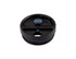 A drink bottle lid in black with a blue seal and a push-button opening mechanism. It features a logo.