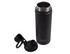 A drink bottle in matte black, featuring a screw cap and a removable lid with a spout. It has a logo on it.