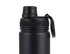 A drink bottle in matte black with a screw cap and a handle, featuring a logo on the side.