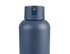 A drink bottle in a matte navy blue colour with a flip-top lid and a branding logo.