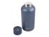 A drink bottle in matte navy blue, featuring a silver cap and a logo on the side.
