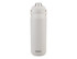 A drink bottle in white with a quick release lid and a logo at the bottom.