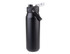 A drink bottle in matte black with a vacuum quick release lid and a handle, featuring a logo.
