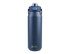 A drink bottle in navy blue featuring a quick release lid and a logo on the front, designed for easy hydration.