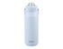 A drink bottle in light blue with a vacuum quick release lid and a carrying handle, featuring a logo.