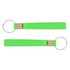 A green silicone strap keytag featuring a metallic clasp and keyring attachment.