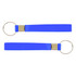 A blue silicone strap keytag featuring a silver metal clasp and a circular keyring.