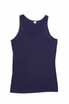 A navy women's singlet featuring a scoop neckline and fitted design. The top has a simple, unadorned look. A navy women's singlet featuring a scoop neckline and fitted design. The top has a simple, unadorned look.
