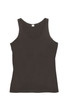 A black women's American style singlet with a scoop neckline and no sleeves, featuring a label inside. A black women's American style singlet with a scoop neckline and no sleeves, featuring a label inside.