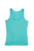 A women's American style singlet in a vibrant turquoise colour, featuring a simple design and a logo.