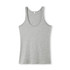 A grey women's singlet with a scoop neck and thin straps, featuring a branding logo. A grey women's singlet with a scoop neck and thin straps, featuring a branding logo.