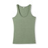 A green women’s singlet with a scoop neckline and a plain design. It features a logo on the tag.