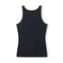 A black women's singlet with a sleeveless design and fitted style, featuring a logo.