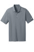 A grey Nike Dri-FIT Vertical Mesh Polo shirt with a two-button placket and a logo on one sleeve.