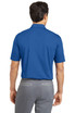 A blue Nike Dri-FIT Polo shirt from the back, featuring short sleeves and a collar. The shirt has a logo on it.