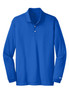 A blue long sleeve polo shirt featuring a collar, button placket, and a logo.