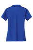 A blue Nike ladies' Dri-FIT vertical mesh polo shirt with a collar and short sleeves. It features a logo. A blue Nike ladies' Dri-FIT vertical mesh polo shirt with a collar and short sleeves. It features a logo.