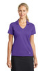A purple Nike Ladies Dri-FIT Vertical Mesh Polo featuring a V-neck and short sleeves, with a small logo on the garment. A purple Nike Ladies Dri-FIT Vertical Mesh Polo featuring a V-neck and short sleeves, with a small logo on the garment.