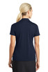 A navy blue Nike Ladies Dri-FIT Vertical Mesh Polo, featuring a polo collar and short sleeves, and has a logo. A navy blue Nike Ladies Dri-FIT Vertical Mesh Polo, featuring a polo collar and short sleeves, and has a logo.
