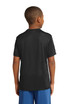A youth black T-shirt made from lightweight material, featuring a logo on the back. A youth black T-shirt made from lightweight material, featuring a logo on the back.
