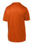 An orange youth t-shirt with a smooth finish and short sleeves, featuring a logo on the back. An orange youth t-shirt with a smooth finish and short sleeves, featuring a logo on the back.