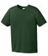 A green short-sleeved youth t-shirt with a plain design and a logo on the neckline. A green short-sleeved youth t-shirt with a plain design and a logo on the neckline.