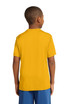A yellow youth T-shirt with a simple design, featuring a logo on the back, worn by a child. A yellow youth T-shirt with a simple design, featuring a logo on the back, worn by a child.