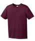 A maroon youth t-shirt featuring a crew neckline and short sleeves, with a logo on the front. A maroon youth t-shirt featuring a crew neckline and short sleeves, with a logo on the front.