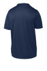 A navy blue youth t-shirt with a short sleeve design. The back view features a smooth, plain fabric. A navy blue youth t-shirt with a short sleeve design. The back view features a smooth, plain fabric.