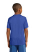 A blue youth t-shirt featuring a solid design and a logo on the back. A blue youth t-shirt featuring a solid design and a logo on the back.