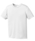 A white short-sleeved youth t-shirt with a logo, made from a lightweight material. A white short-sleeved youth t-shirt with a logo, made from a lightweight material.