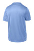 A light blue youth t-shirt featuring a smooth fabric and a logo. The back view displays a simple design. A light blue youth t-shirt featuring a smooth fabric and a logo. The back view displays a simple design.