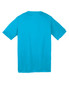 A turquoise youth t-shirt with short sleeves and a plain back. It features a brand logo. A turquoise youth t-shirt with short sleeves and a plain back. It features a brand logo.