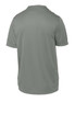 A youth T-shirt in a muted grey tone, featuring short sleeves and a smooth back. It includes branding. A youth T-shirt in a muted grey tone, featuring short sleeves and a smooth back. It includes branding.