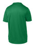 A green youth t-shirt featuring a smooth back design and short sleeves, with a logo. A green youth t-shirt featuring a smooth back design and short sleeves, with a logo.