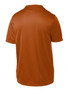 A back view of a short-sleeved, rust-coloured T-shirt with a logo. The fabric appears smooth and lightweight. A back view of a short-sleeved, rust-coloured T-shirt with a logo. The fabric appears smooth and lightweight.