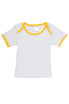 A Baby Short Sleeve Tee in white with yellow trim. It features a round neck and has a small logo.