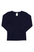 A navy long-sleeve T-shirt for babies with a round neckline and a label inside.