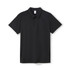 A black men's polo shirt made from polyester, featuring a collar and a logo. A black men's polo shirt made from polyester, featuring a collar and a logo.