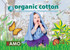 A baby in a blue blanket made of organic cotton, sitting on a green field with butterflies and plants in the background. A baby in a blue blanket made of organic cotton, sitting on a green field with butterflies and plants in the background.