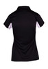 A black polyester polo shirt with short sleeves and white accents, featuring a collar and a logo. A black polyester polo shirt with short sleeves and white accents, featuring a collar and a logo.