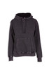 A women's junior stone wash fleece hoodie in a dark grey colour with a front pocket and a hood.