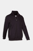 A black men's half zip fleece jumper with a high collar and zippered pockets. It features a subtle logo.
