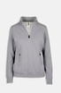 A light grey women's half-zip fleece jumper with side pockets and a collar, featuring a logo.