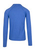 A blue half zip mock neck jumper with long sleeves and a simple design. Features a logo on the back. A blue half zip mock neck jumper with long sleeves and a simple design. Features a logo on the back.